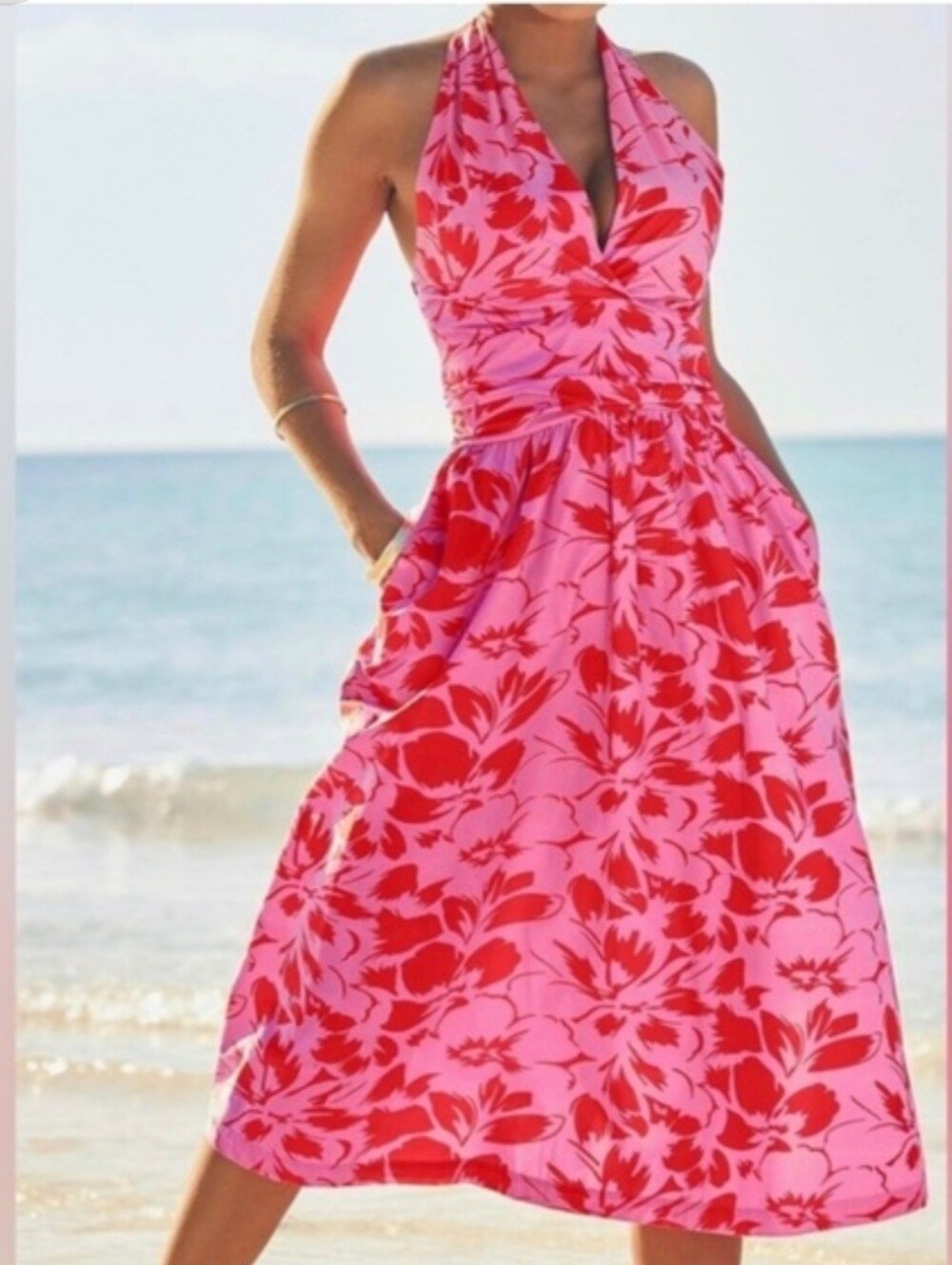 NEW Boston Proper Cabana Floral Halter Fit And Flare Dress Sz 8